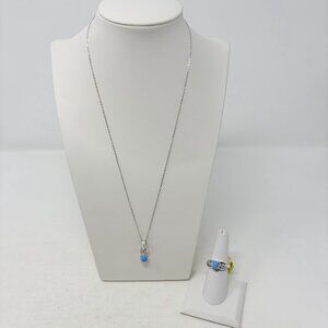 Shop LC Arizona Sleeping Beauty Turquoise/White Topaz Size 7 Ring & Pendant 5474